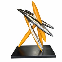 Sculpture abstraite cinétique moderne en acier inoxydable chromé orange, motif planche de surf en cluster, personnalisable, pour commande en gros et projets hôteliers