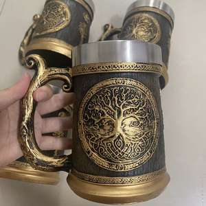 Jarra vikinga 3D personalizada Alemania Árbol de la vida taza de cerveza taza de bebida de café creativa con asa - Product Image 1