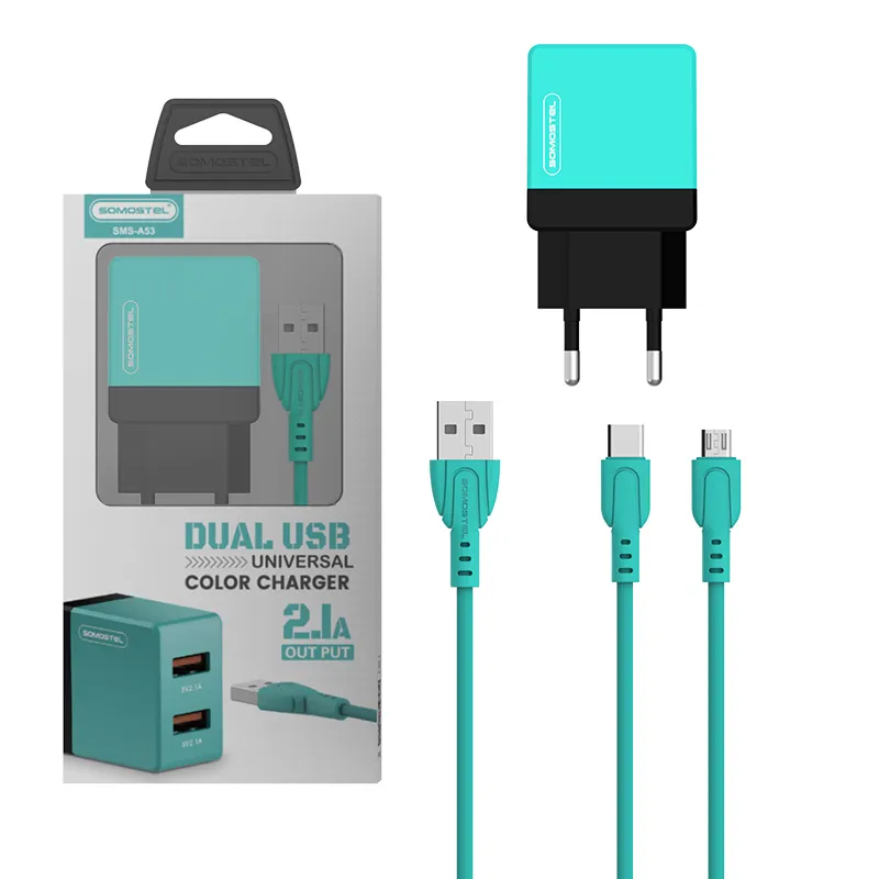 Somostel 10W 2.1A adattatore di alimentazione EU US Plug Quick Cell Phone caricabatterie USB veloce con cavo Cargadores Para Celulares