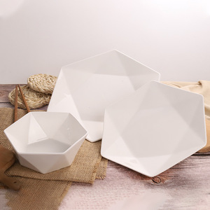 Vaisselle d'hôtel créative en porcelaine renforcée, assiettes hexagonales blanches épaisses pour plats chauds, ensemble d'exportation, compatible micro-ondes, <span class=keywords><strong>moderne</strong></span> - Product Image 3