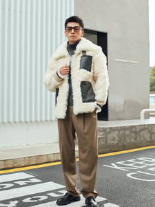 Cappotto in Pelliccia di Lana di Pecora Bianca Riccia alla Moda per <span class=keywords><strong>Uomo</strong></span> con Tre Tasche in <span class=keywords><strong>Pelle</strong></span> a Prezzo di Fabbrica - Product Image 6