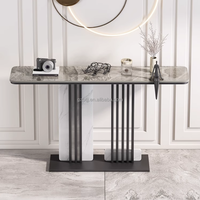 Table console d'entrée rectangulaire de luxe léger, design artistique, plateau en marbre véritable, base en métal, BTCT007 pour la maison ou l'hôtel
