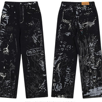 Celana Jeans Tie Dye DiZNEW Pria, Fashion Retro Kasual, Celana Jeans Kaki Lebar Longgar, Celana Jeans Korea Street Style, Celana Jeans Lurus Motif Camo untuk Pria
