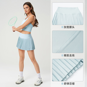 Rok Tenis Olahraga Wanita High-Waisted Anti Tembus Pandang Lipit untuk Fitness Yoga Outdoor - Product Image 3