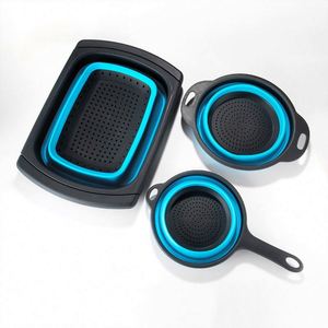 High Quality <b>Plastic</b> Fruit Vegetable Wash <b>Colander</b> 3 Pieces Collapsible Silicone Food Washing Strainer Basket - Product Image 3