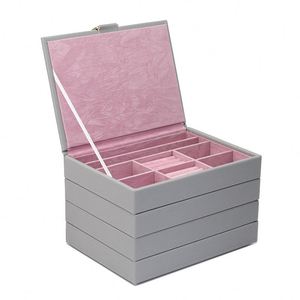 Boîtes à <span class=keywords><strong>bijoux</strong></span> en cuir rose avec logo, grande capacité, organisateur décoratif, boîtes à <span class=keywords><strong>bijoux</strong></span> empilables en cuir - Product Image 3