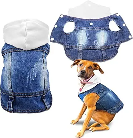 Fabrikant Groothandel Huisdier Kleding Hond Jeans Jas Cool Blauwe Denim Jas Kleine Middelgrote Honden Revers Vesten Klassieke Hoodies Kleding