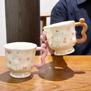 Ceramic Mug With Handle And Spoon Cartoon Pattern Happy Time Design For Gift Occasion Single Cup Spring 2025 - Product Image 5