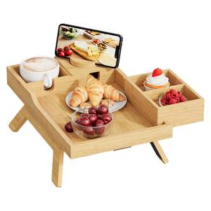 Plateau d'accoudoir de canapé en bambou 6-en-1 personnalisé avec rangement, design pliable pour salle de bain, literie et bijoux, grande capacité, minimaliste - Product Image 1