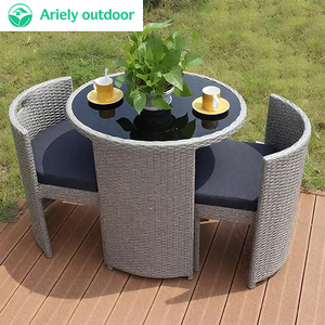 Outdoor PE Rattan gewebter Garten tisch und 2 Stühle Kompaktes Rattan Balkon Möbel Set mit Lager regal - Product Image 5
