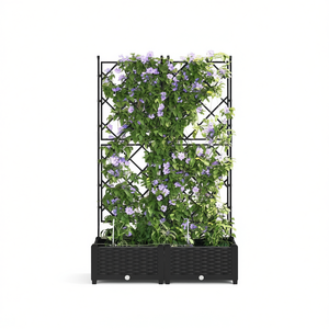 Jardinière en acier noir avec treillis, 2 pièces, pot de fleurs moderne pour l'extérieur, pour la plantation en jardin - Product Image 1
