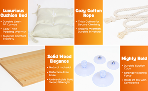 Asiento de madera maciza y ventosas fuertes, cama y muebles para ventana de gato, hamaca para gato, estante de ventana colgante interior, ventana de gato, melocotón - Product Image 4