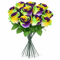 Fleur artificielle en gros de 11 pouces pour le Mardi Gras, rose, violette, verte, dorée, pour défilé, fête, événement, décoration