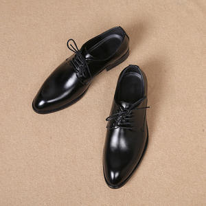 Zapatos Formales de Cuero para Hombre, Estilo Británico Coreano, con Aumento de Altura Interno, Punta Puntiaguda, con Cordones, Modernos, para Boda, Juveniles, Casuales - Product Image 1