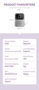 Mini Cámara S130 grabadora de vídeo de bolsillo portátil para viaje usable deporte acción Cámara collar Cámara - Product Image 3