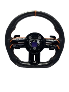 Volant en fibre de carbone pour <span class=keywords><strong>Mercedes</strong></span> <span class=keywords><strong>Classe</strong></span> C W205 <span class=keywords><strong>Classe</strong></span> E W213 Style AMG Garniture orange Cuir perforé Palette de changement de vitesse OEM - Product Image 1