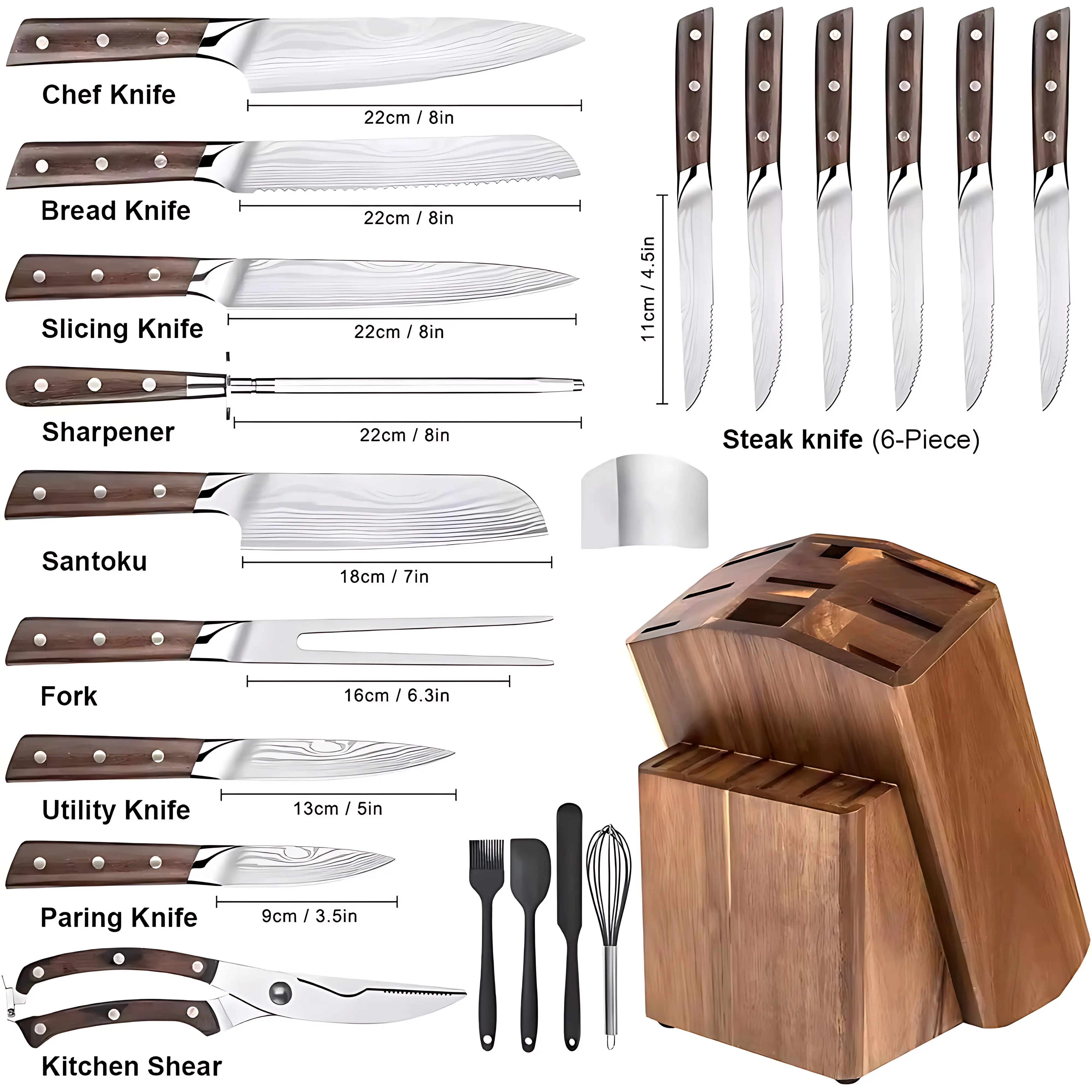 Biểu Tượng Tùy Chỉnh Dao Nhà Bếp Gỗ Cắt Bánh Mì Santoku Đầu Bếp Dao Nhật Bản Thép Không Gỉ Dao Nhà Bếp Thiết Lập