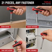 Set Obeng Soket 21 in 1 dengan Bit Phillips, Pozidriv, Torx, Hex, Slotted, Ekstensi Bar, Pegangan PP TPR, Perkakas Tangan