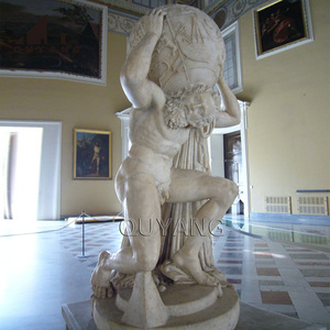QUYANG sculpté à la main en pierre naturelle dieux grecs Statue grandeur nature marbre blanc Atlas tenant la <span class=keywords><strong>Sculpture</strong></span> du monde - Product Image 2