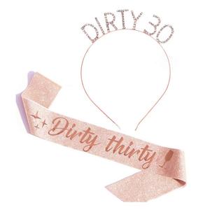 Oro Rosa cumpleaños decoración fiesta suministros diamantes <span class=keywords><strong>de</strong></span> imitación mujeres sucio treinta 30 cumpleaños corona diadema faja Tiara conjuntos - Product Image 2