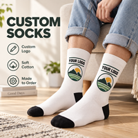 Chaussettes blanches personnalisées à talon et bout noirs, chaussettes mi-mollet avec logo personnalisé, chaussettes tricotées personnalisées en couleur intégrale, faible MOQ pour les marques