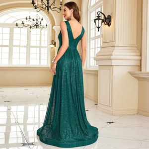 IMPEREA 2024 Vestido de Noche <span class=keywords><strong>Formal</strong></span> Verde sin Mangas con Cuello en V para <span class=keywords><strong>Mujer</strong></span>, Lujoso, de Satén, con Lazo, para Boda, Fiesta, Graduación, Cóctel, Largo hasta el Suelo - Product Image 2