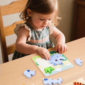Rompecabezas de Madera Natural con Patrones de Animales de Dibujos Animados Coloridos y Lindos para Niños en Edad Preescolar, Gran Venta - Product Image 6