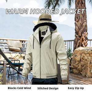 Blouson Bomber Décontracté d'Hiver pour Homme à Capuche Brodé, en Toile, avec Fermeture Éclair, Coupe-Vent, Respirant, Écologique et Séchage Rapide – Prix de Gros Abordable - Product Image 2