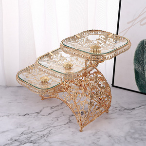 صحن طعام تركي فاخر عالي الجودة 3 طبقات وصحن حديد مستدير من Qian Hu مع حامل كيك فواكه معدني وزجاج - Product Image 5