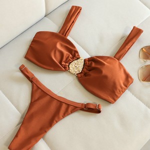 2025 New <b>Bikini</b> Solid Color Swimsuit Bandage Swimwear Sexy High Waist <b>Bikini</b> Beachwear - Product Image 1