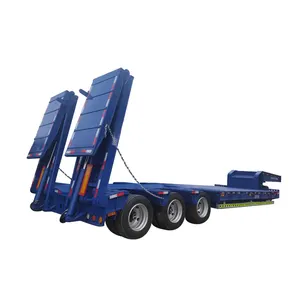 3 essieux 60 tonnes 100 tonnes rampe hydraulique extensible Lowboy chargeur Lowbed bas lit remorque camion semi remorque