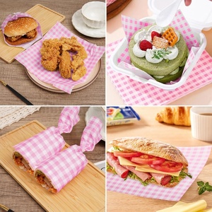 Materiales seguros para alimentos de alta calidad, hojas de papel encerado rosa a cuadros para envolver <span class=keywords><strong>hamburguesas</strong></span> y aperitivos - Product Image 4