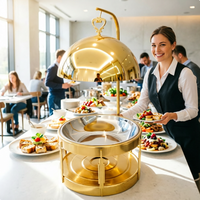 Réchaud de buffet suspendu haut de gamme en acier inoxydable noir et doré avec logo personnalisé, chauffage au combustible 8L, pour hôtels et mariages