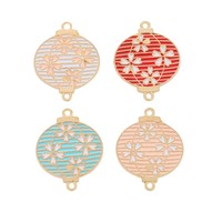 Connecteur à deux boucles en émail motif lanterne Sakura, en alliage doré, pour ornement capillaire de festival japonais