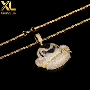Collar con colgante de mono de boca grande estilo hip hop, con diamantes CZ, cadena retorcida de orangután, para hombre - Product Image 4