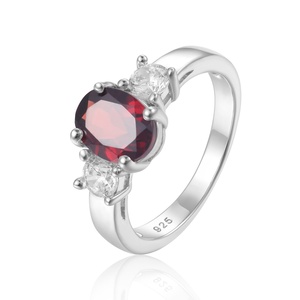 Anello Classico Ovale <span class=keywords><strong>con</strong></span> Gemma Naturale in Argento Sterling S925, Incastonato <span class=keywords><strong>con</strong></span> <span class=keywords><strong>Granato</strong></span> e Pietre Intercambiabili Multiple per Donne - Product Image 1