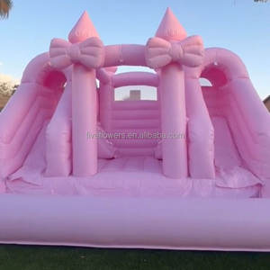 Pastel Rosa Blush Bow Palace White Bounce House Slide Combo Moon Bouncy Castle Inflable para niñas - Product Image 4