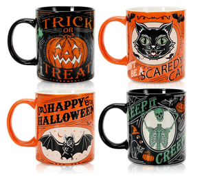 Ensemble de tasses en céramique personnalisées avec logo pour Halloween, tasses à café imprimées avec des motifs de citrouille, de fantôme et de chat, tasses à thé originales pour les fêtes, cadeaux ou bars - Product Image 4