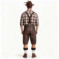 Chemise à carreaux marron pour homme, broderie cerf, ensemble complet Lederhosen marron foncé, chapeau en feutre, chaussettes, bottes, style bavarois pour l'Oktoberfest