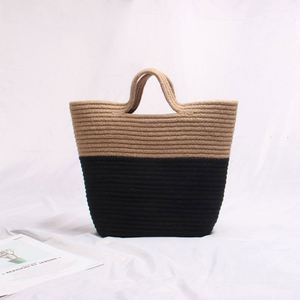 Sac de plage pour femme, sac fourre-tout en jute bicolore, sac seau tendance à rayures SDY2020001, design ouvert - Product Image 1