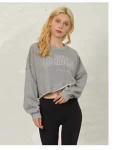 Custom Logo Winter Womens Lightweight 100% Cotton Eco-Friendly Solid Color Oversized Crew Neck Workout Sports Crop <b>Top</b> Gym - Product Image 2