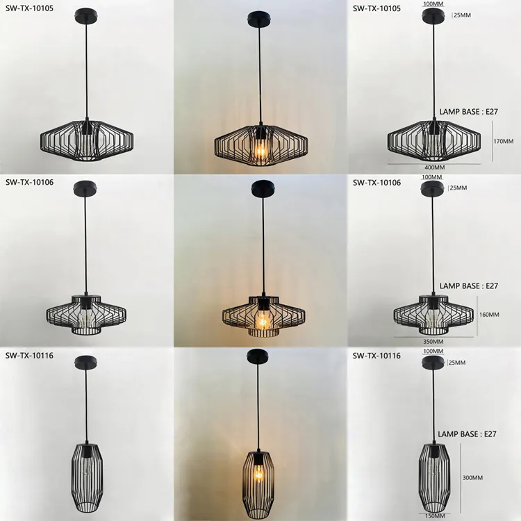 Haute Qualité Moderne Nordique 220 Volt 2022 Bar Café Noir Métal Vintage Salon Led Pendentif Lumière