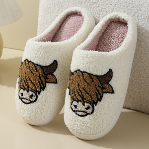 In cao nguyên gia súc bò Dép Fluffy nhà <span class=keywords><strong>Slide</strong></span> Dép unisex ấm cúng Womens bông động vật dép - Product Image 2