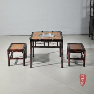 Zhuqi Pavilion Bamboo Square Tea Table With Charcoal Stove For Home Tea Ceremony Asian Style Durable Design - Product Image 3
