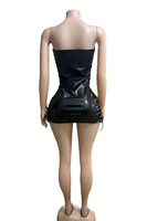Damenmode Kleider PU-Leder Schnürung Ausgeschnitten Trägerloses Kleid Nachtclub Neues Kleid für Frauen