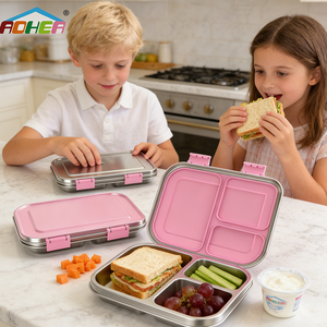 Fiambrera Escolar Aohea Reutilizable Antifugas de Acero Inoxidable con 3 Compartimentos y Tapas de Silicona para Niños - Product Image 4