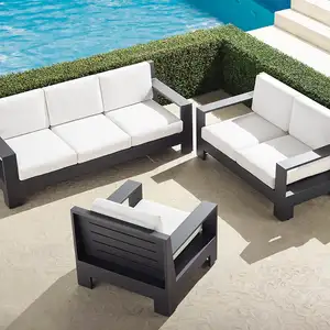 Set sofa taman biaya rendah, kursi cinta halaman aluminium mebel halaman belakang luar ruangan dengan bantal
