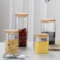 Customize Thickened Logo High Borosilicate Food Storage Spice square Glass Jar with Bamboo Wooden Lid