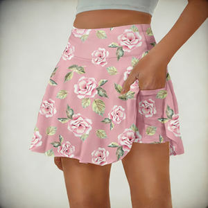 Oferta especial en la falda mini plisada de cintura alta con estampado de rosas rosadas de Temu, de alta calificación, para mujer, con bolsillos, ideal para actividades. - Product Image 3