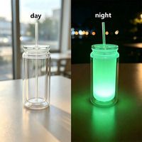 Gobelet pour enfants de 16 oz, en plastique, qui brille dans le noir, anti-fuite, sans BPA, à double paroi, avec trou pré-percé pour bouchon DIY
